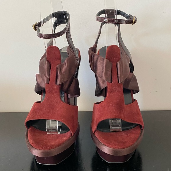 Balenciaga Burgundy Strappy Platform Heels - Picture 3 of 9